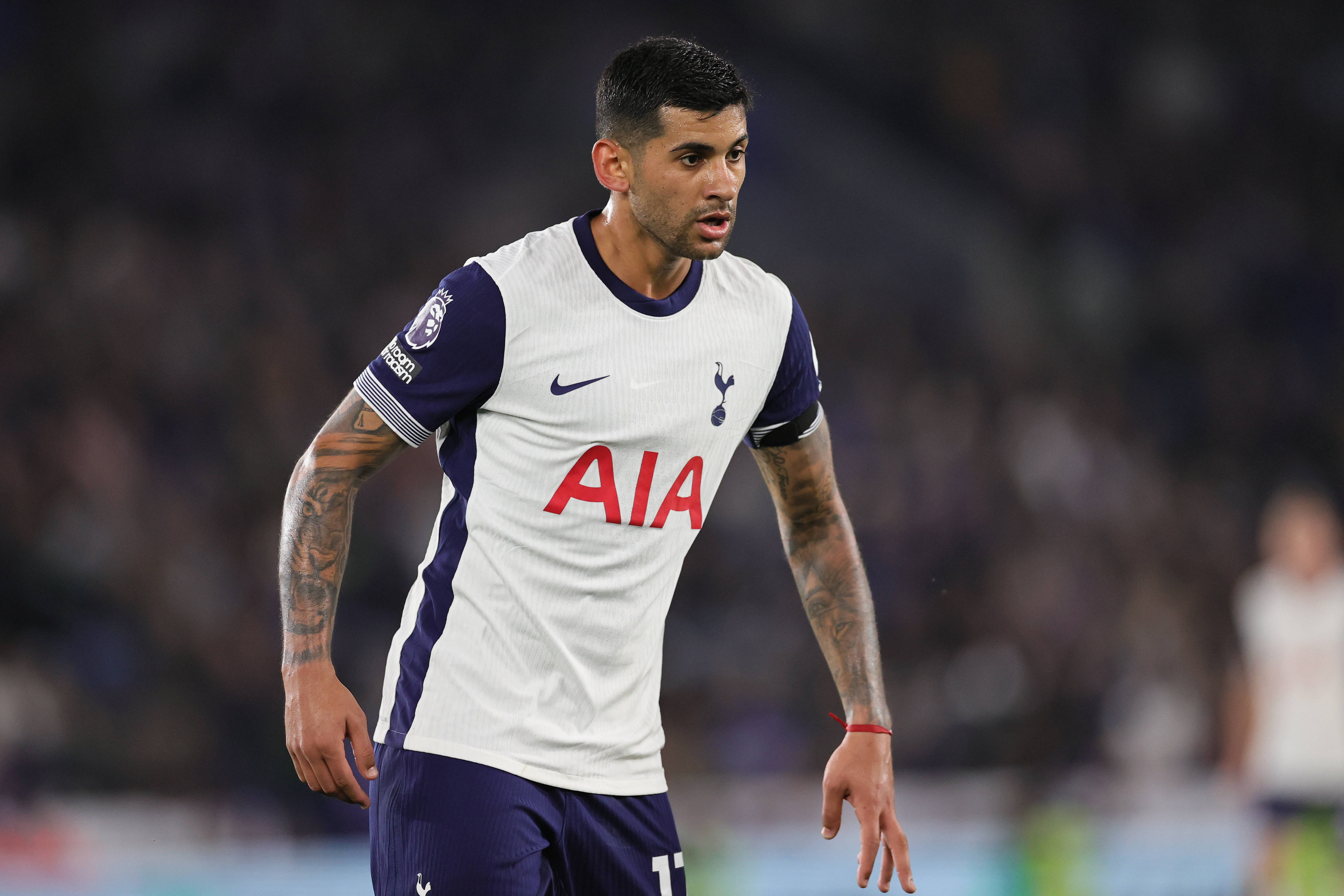 Leicester, England, Aug 19th 2024: Cristian Romero of Tottenham Hotspur during the Premier League football match between