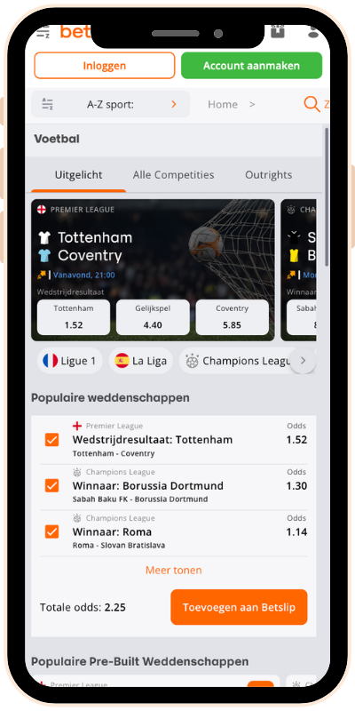 Voetbalcategorie op de Betsson-website voor sportweddenschappen
