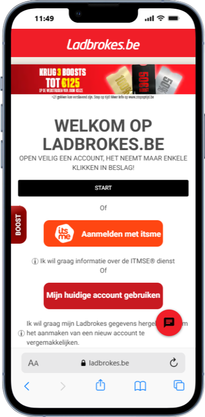 Registreer u om de bonus te ontvangen met de code bonus Ladbrokes