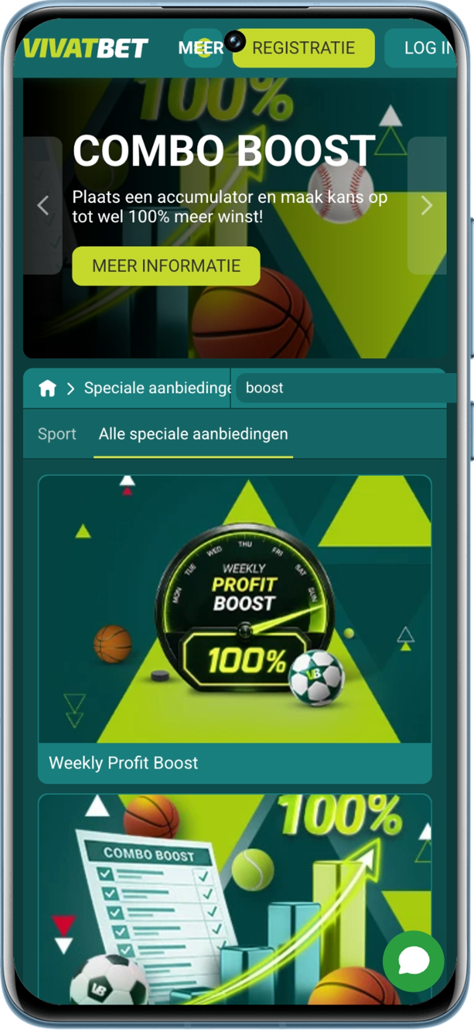 Promoties rond gebooste odds en winsten in het aparte tabblad van VivatBet