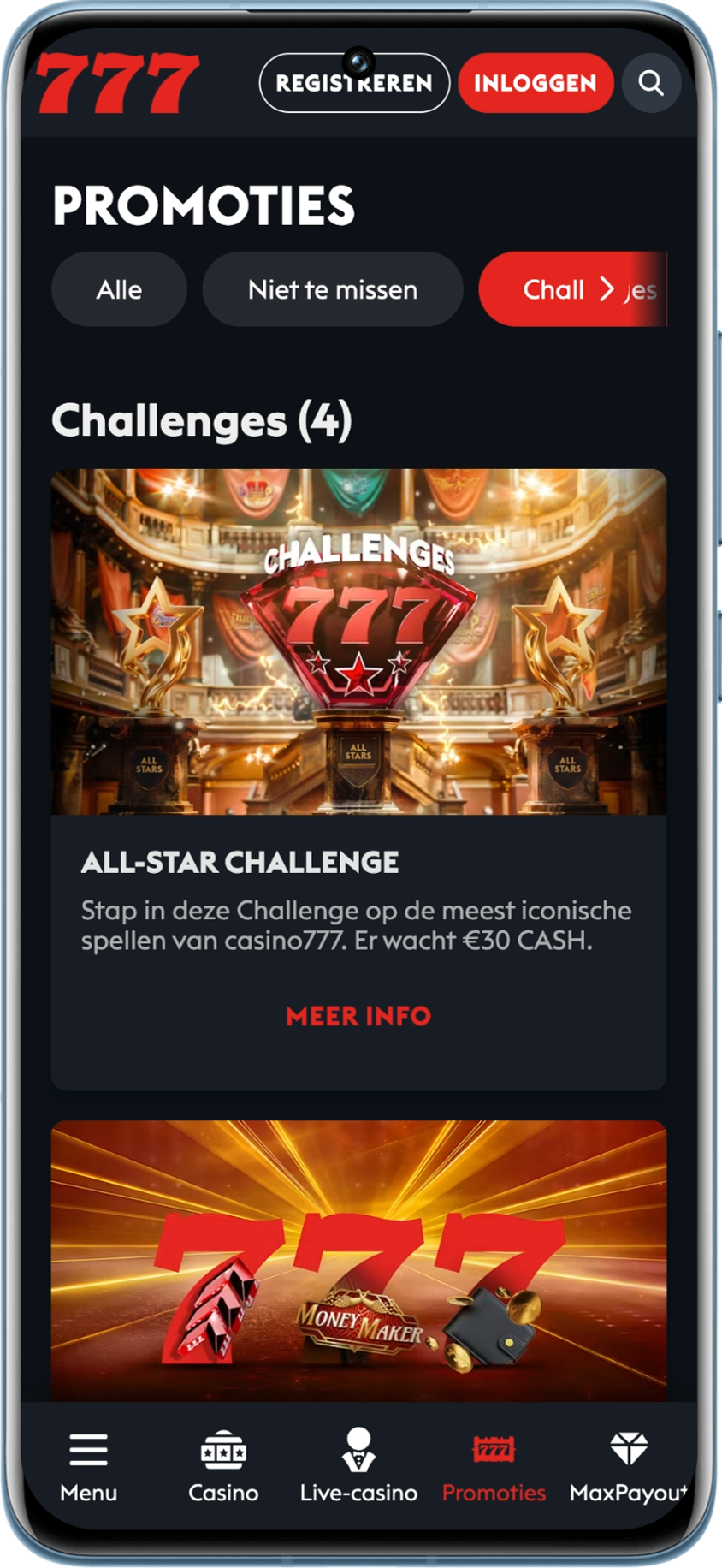 Lopende challenges op 30 juli bij Casino777