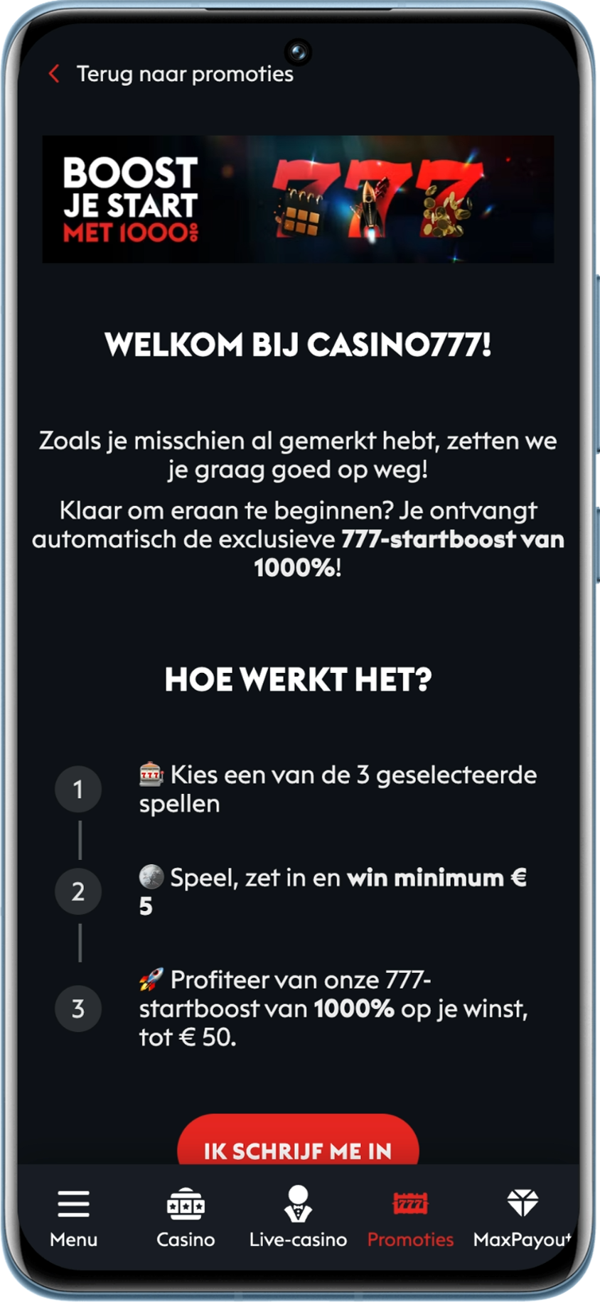 777 Boost-promotie aangeboden aan alle spelers van Casino777 in België
