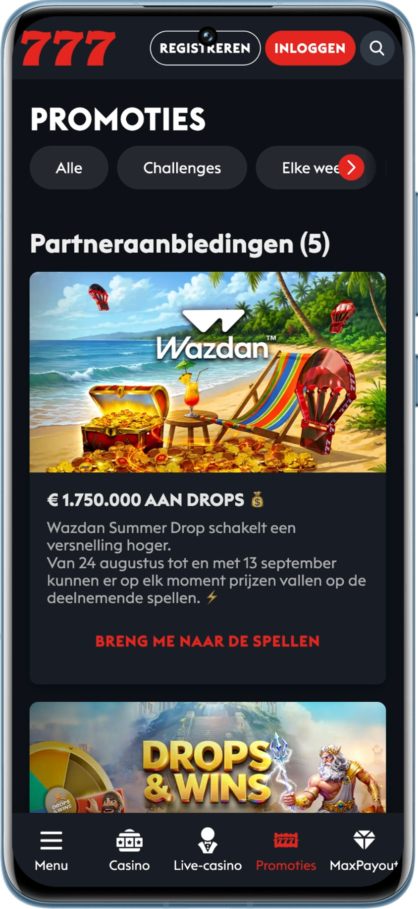 Beschikbare partneraanbiedingen bij Casino777 op 27 augustus