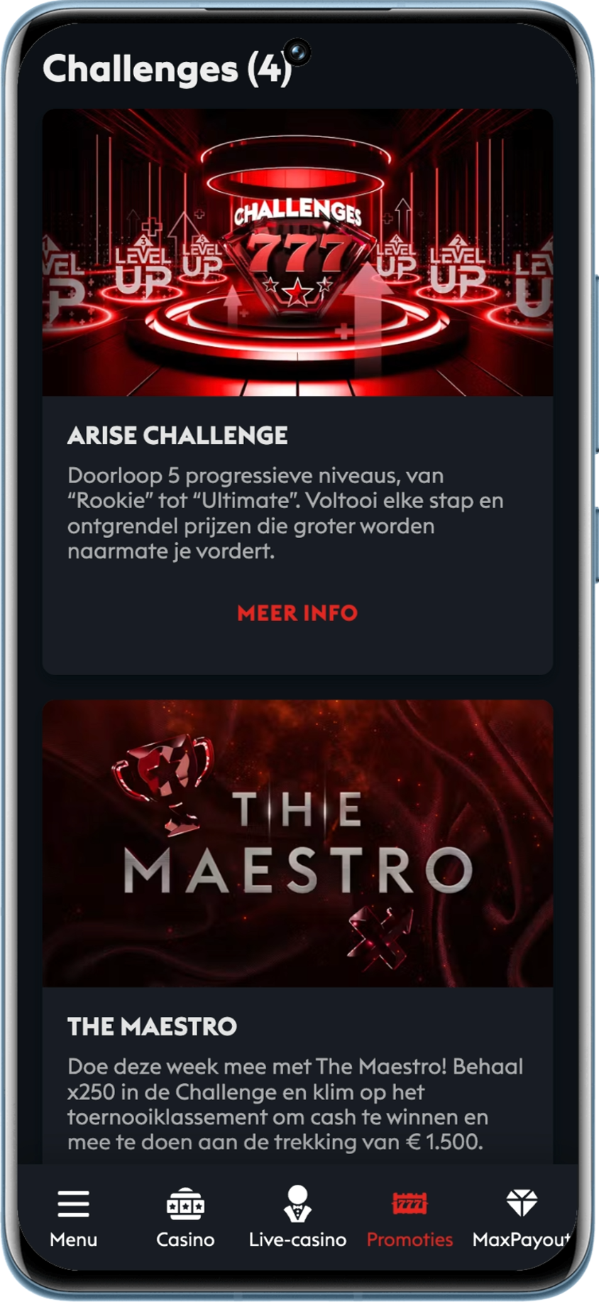 Lopende challenges op 10 september op Casino777 in België