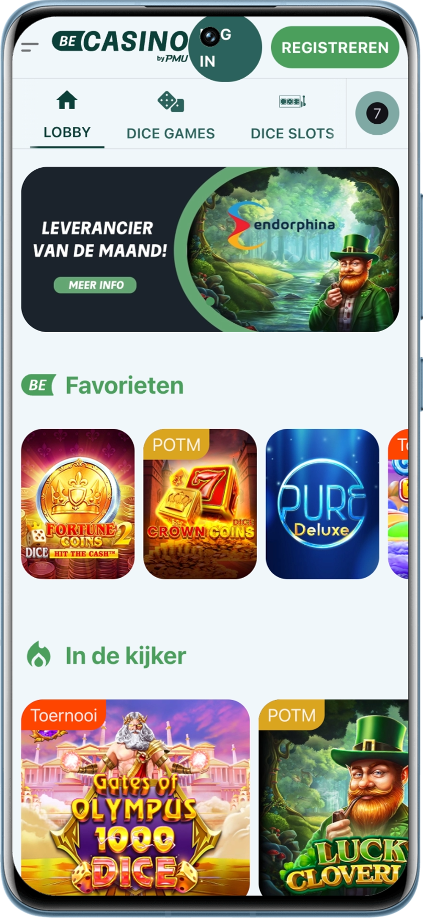 Mobiele homepage van BeCasino