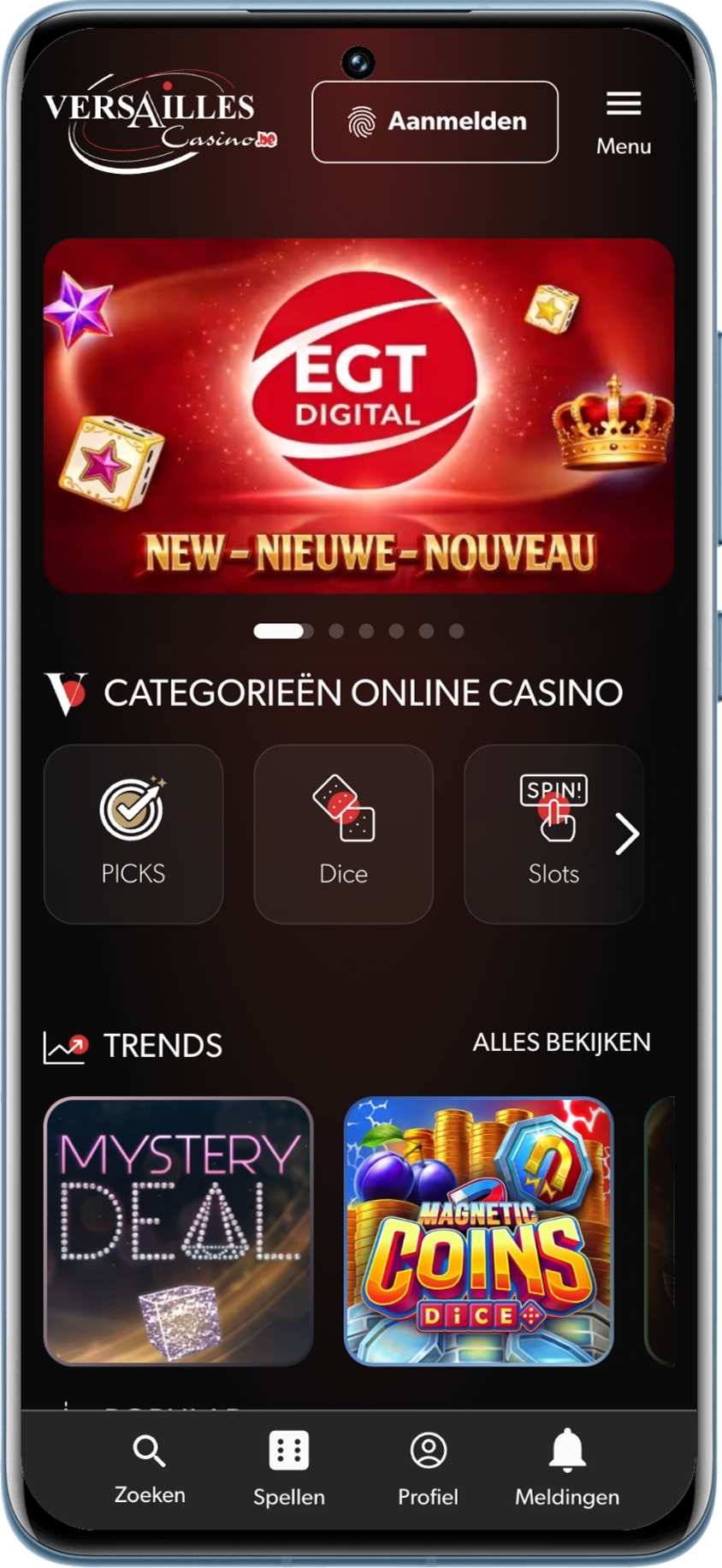 Mobiele homepage van Casino Versailles