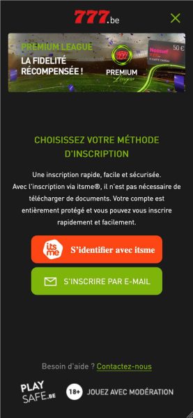 Inscription par mail avec le code bet777