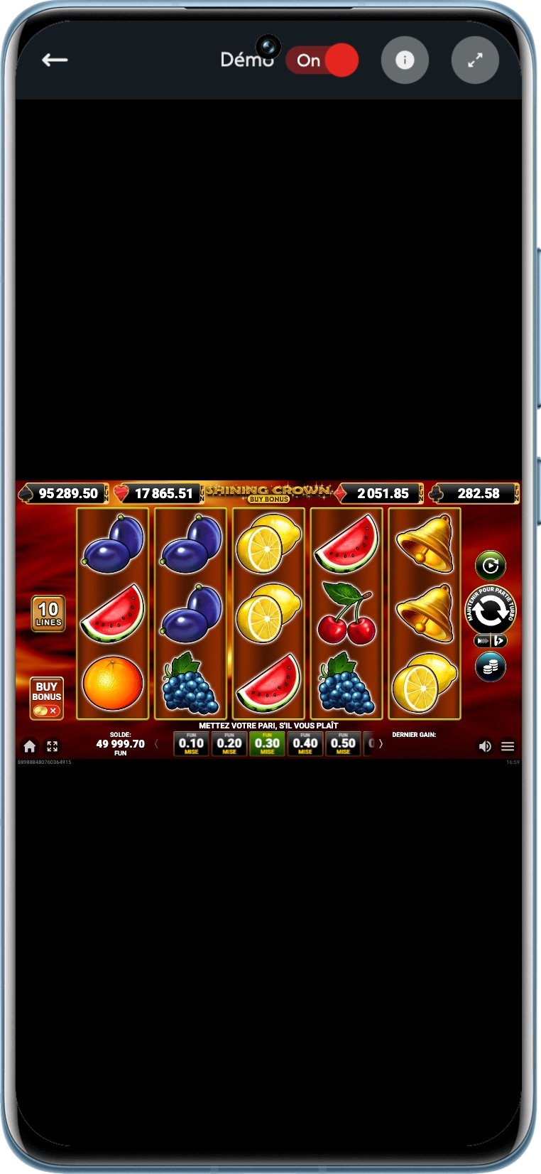 Version démo de la machine à sous Shining Crown Deluxe créée par Amusnet