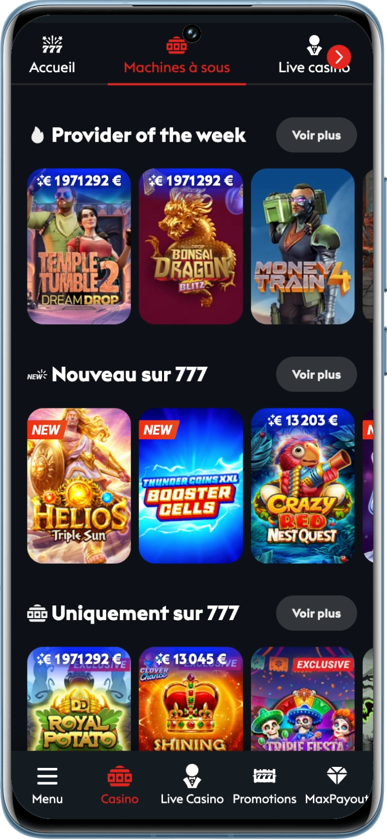 Machines à sous sur Casino777 avec un fournisseur mis en avant chaque semaines
