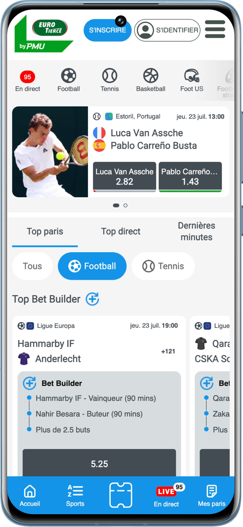 Version mobile de la section sports d'Eurotiercé
