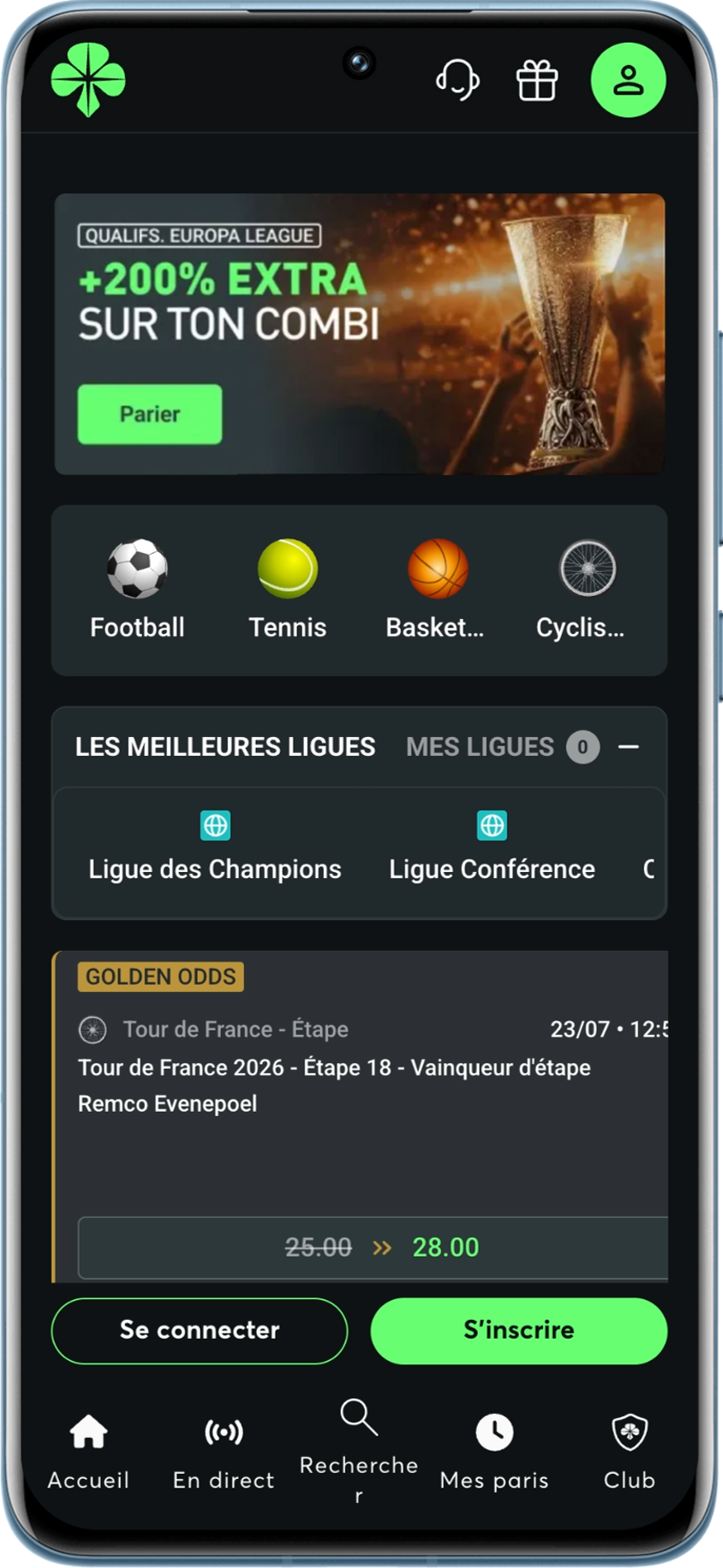 Écran d'accueil de l'application proposée par Golden Palace