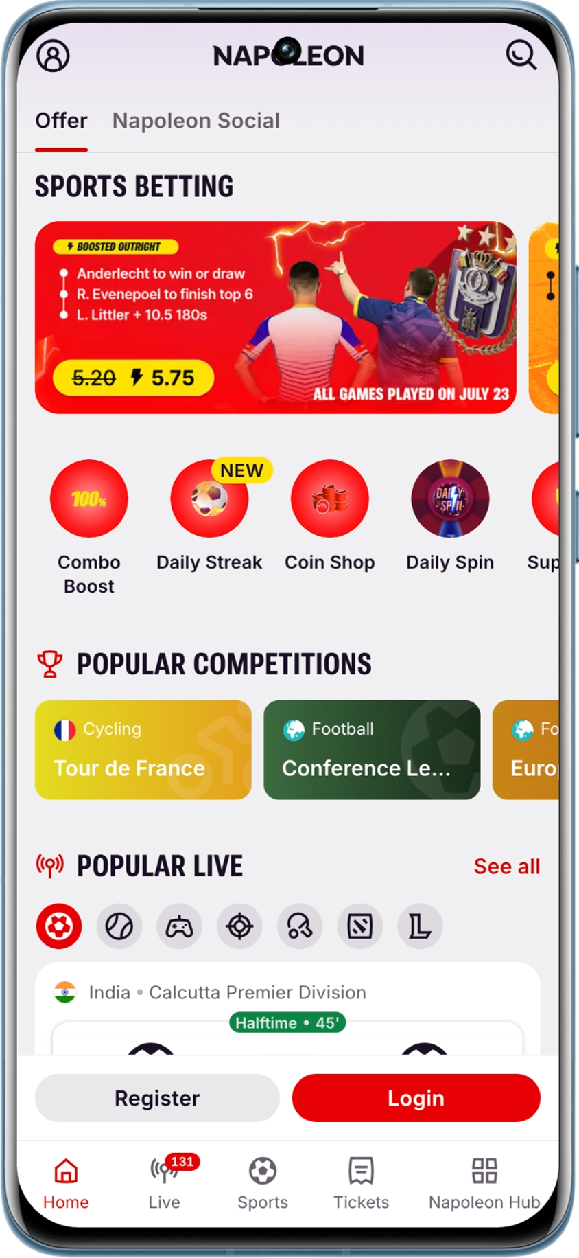 Application de la partie sport de l'opérateur Napoleon Sport