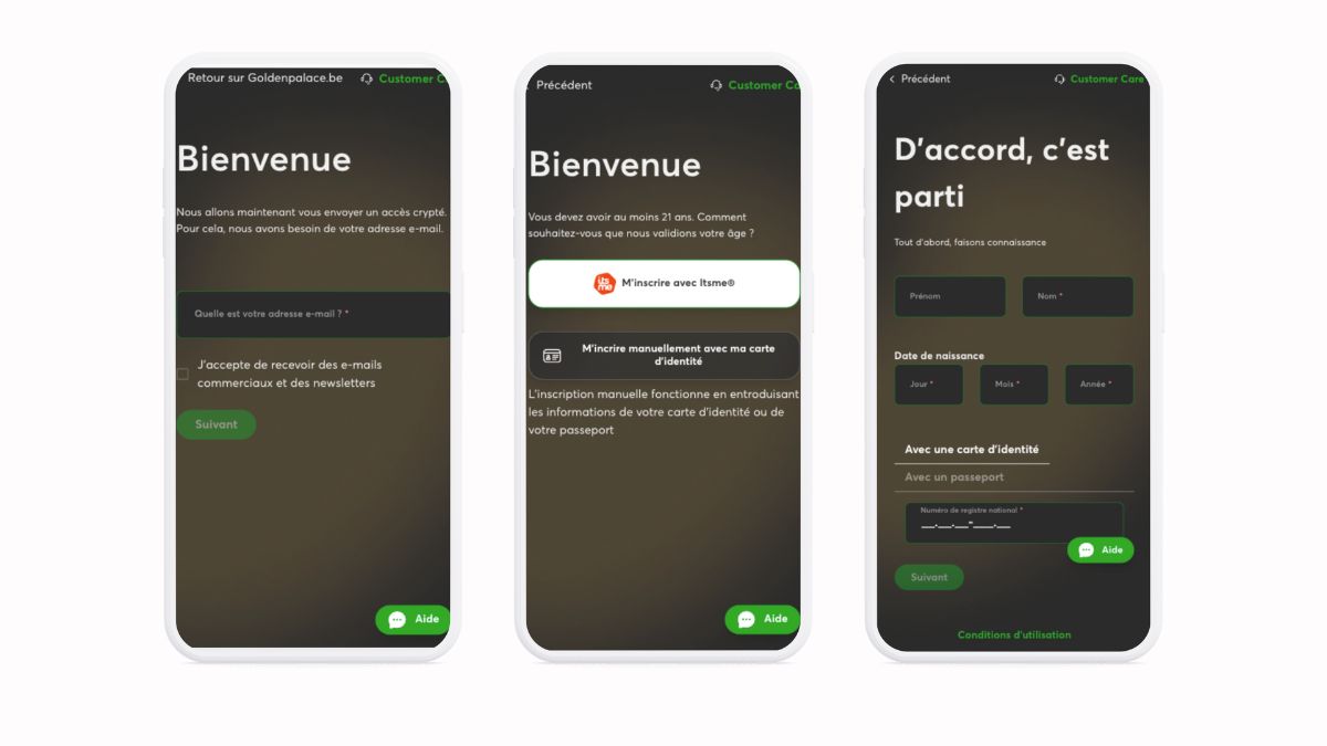 Création d'un compte via Golden Palace app