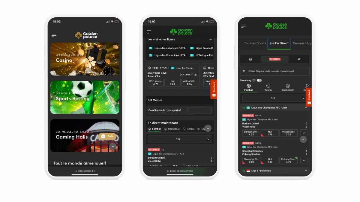 Les fonctionnalités de l'app Golden Palace