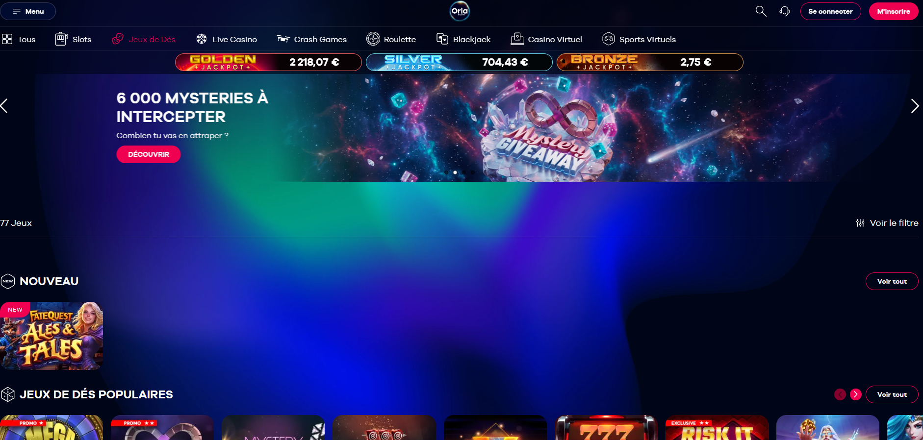 Les jeux de dés sur Oria Casino
