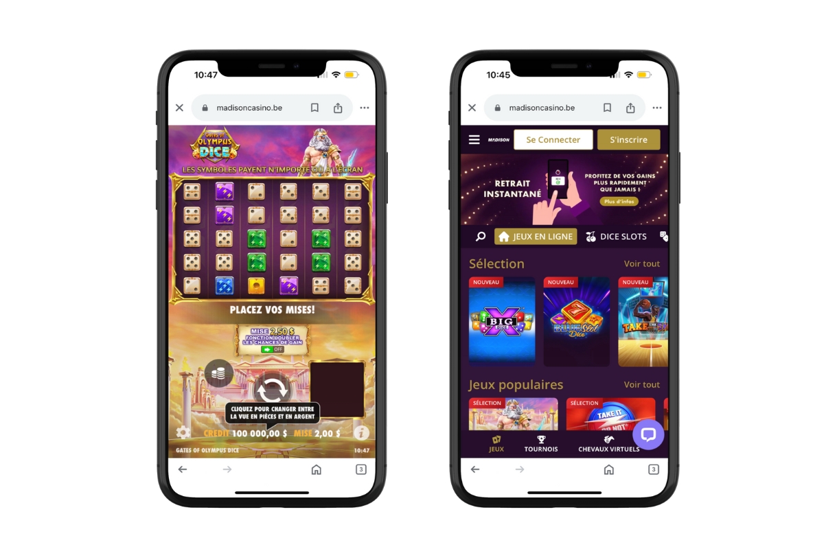 Le site mobile du casino Madison