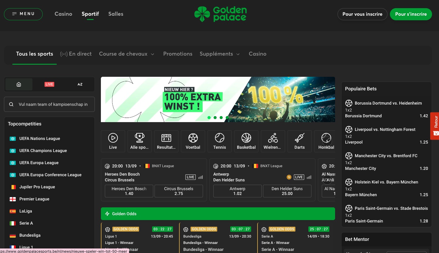 Page d'accueil du site Golden Palace