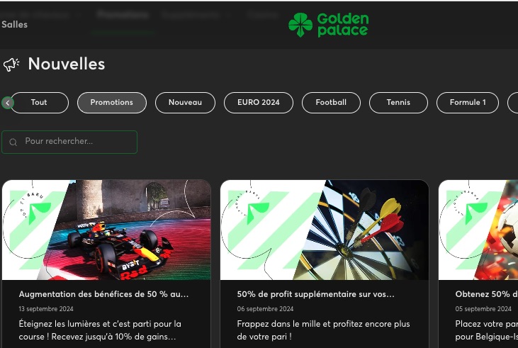 Promotions disponibles sur Golden Palace