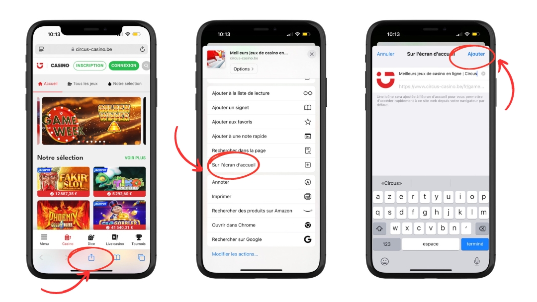 Enregistrer le site mobile du casino Circus sur votre page d'accueil