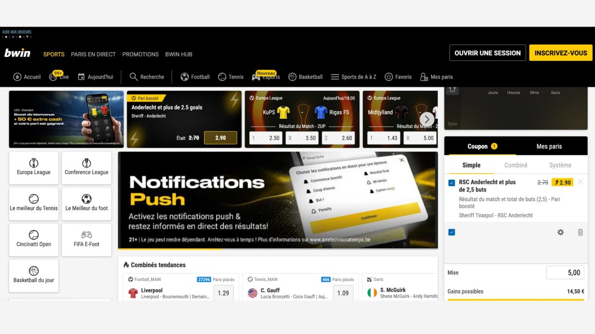 Ouvrez un compte avec un code Bwin et placer votre premier pari