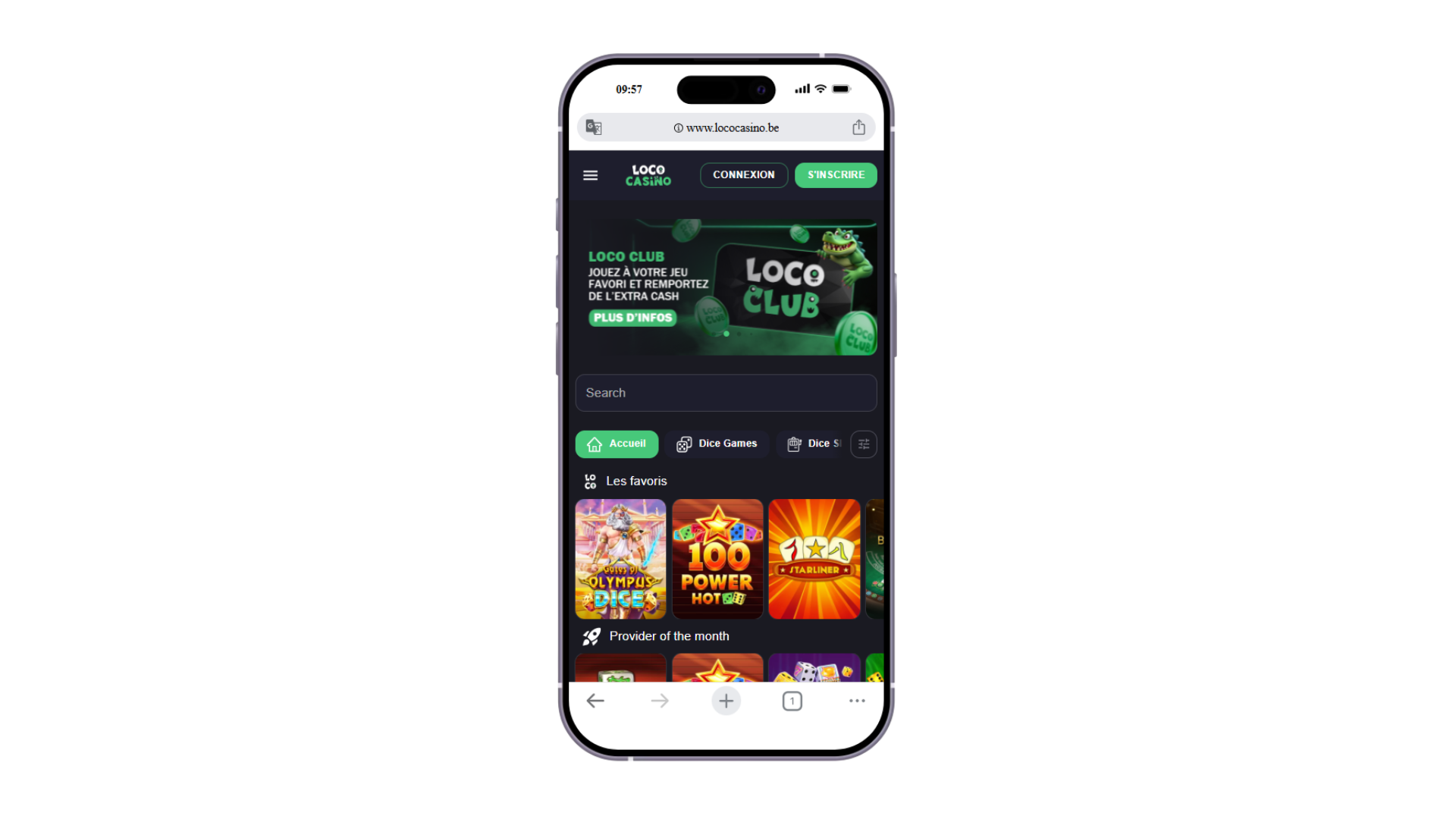 Page d’accueil sur mobile de Loco Casino