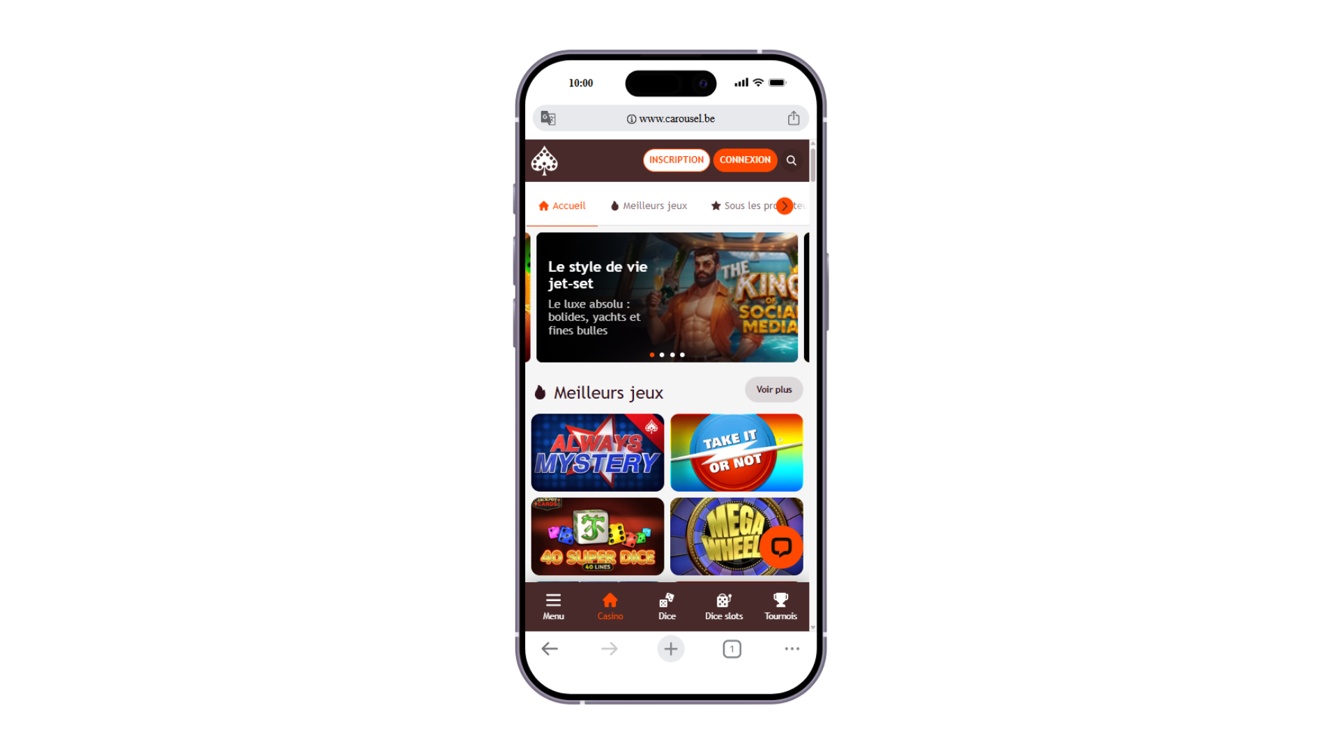 Page d’accueil sur mobile de carrousel casino
