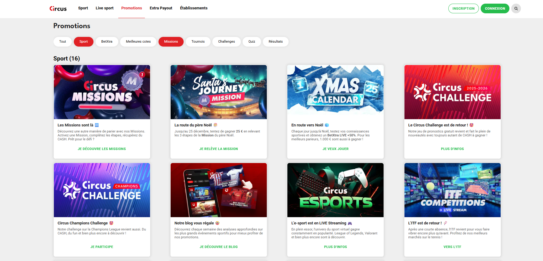 vue des promotions sur le site de Circus avec notre code bonus
