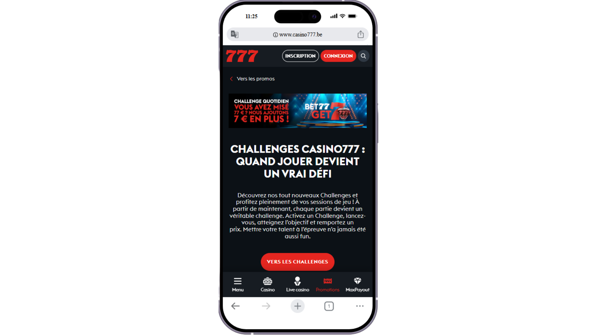 Les challenges quotidien sur Casino 777 Belgique