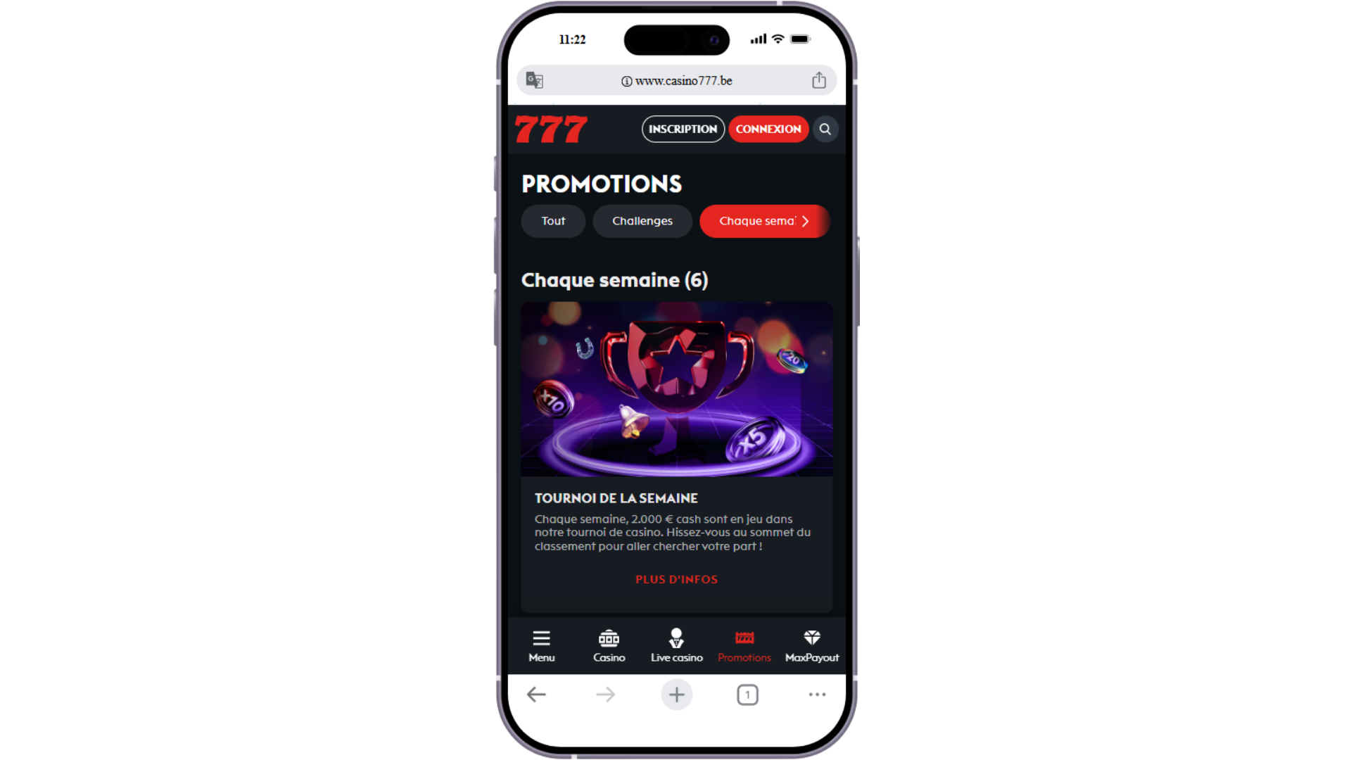 Les promotions Tournoi de la semaine sur Casino 777 BELes promotions "Tournoi de la semaine" sur Casino 777 BE