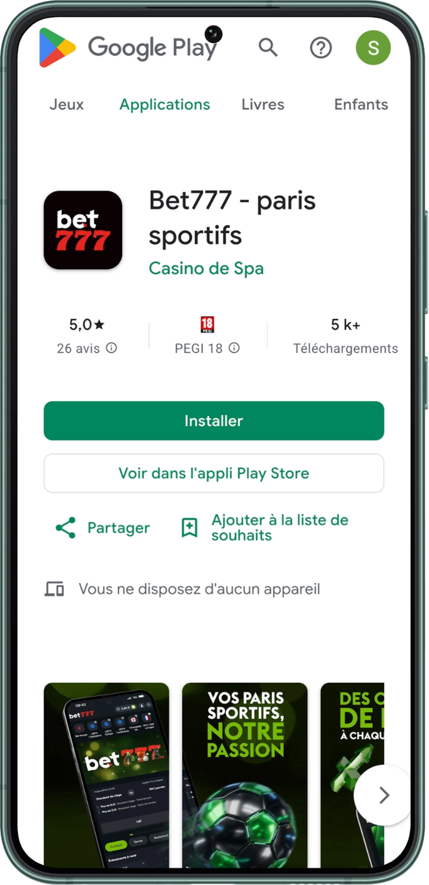 Application bet777 sur Google Play