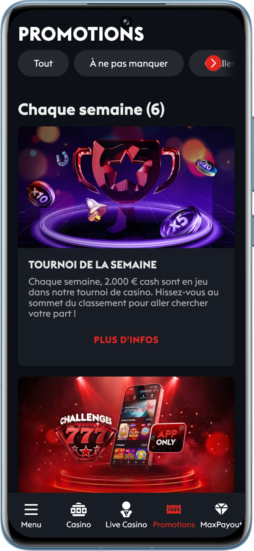 Promotions hebdomadaires proposées par le Casino777