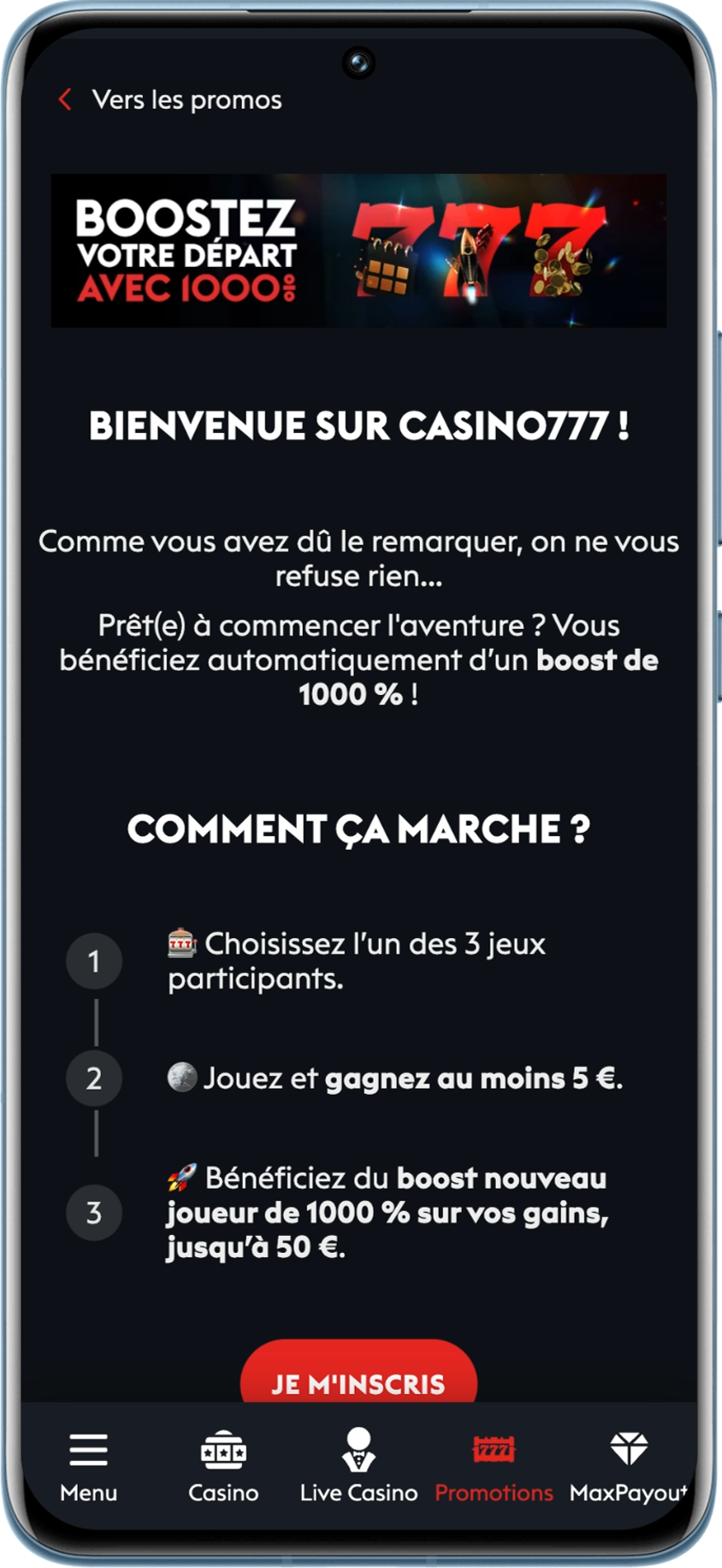Promotion 777 boost offerte à tous les joueurs de Casino777 en Belgique