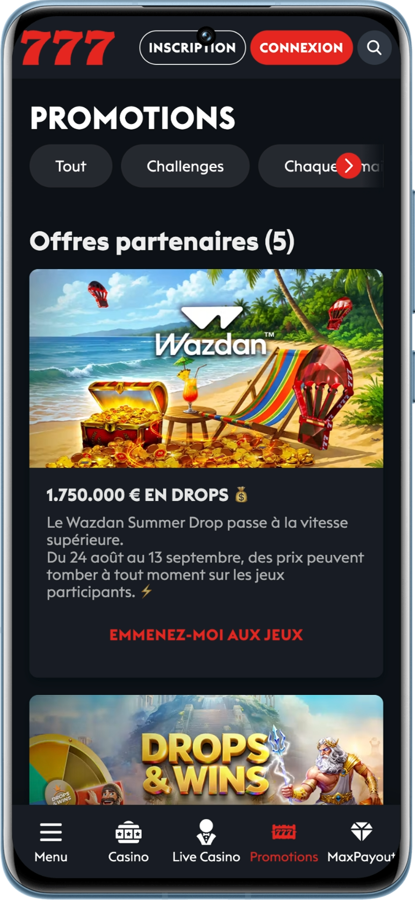 Offres partenaires disponibles sur casino777 le 3 septembre