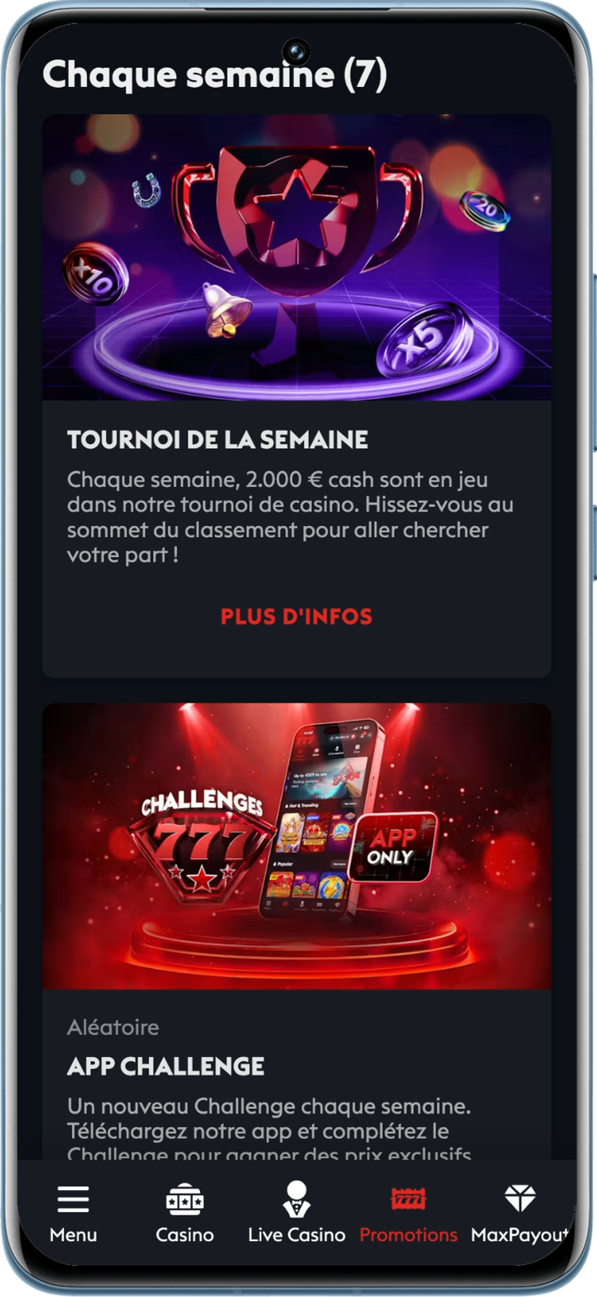 Promotions hebdomadaires proposées en ce moment par Casino777
