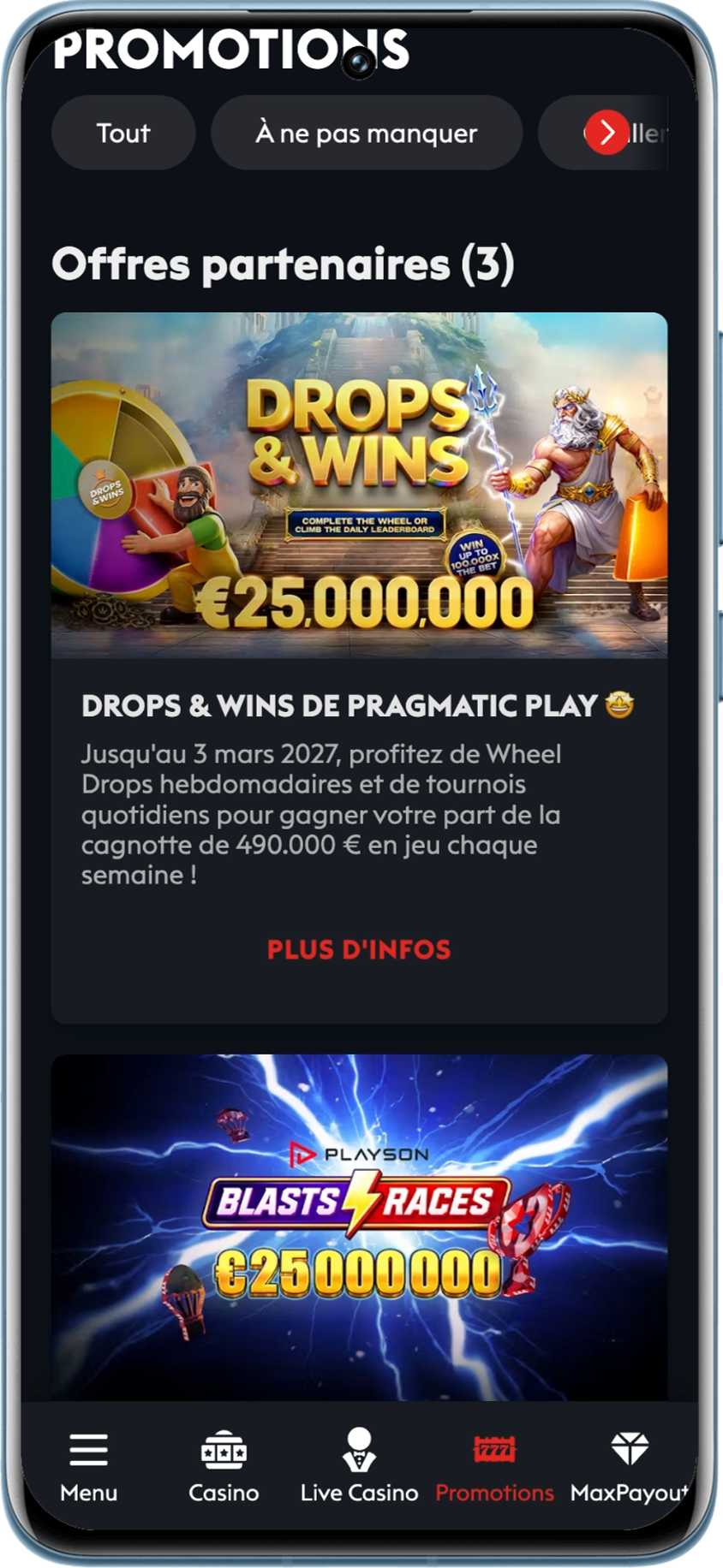 Offres partenaires disponibles sur casino777 le 8 octobre