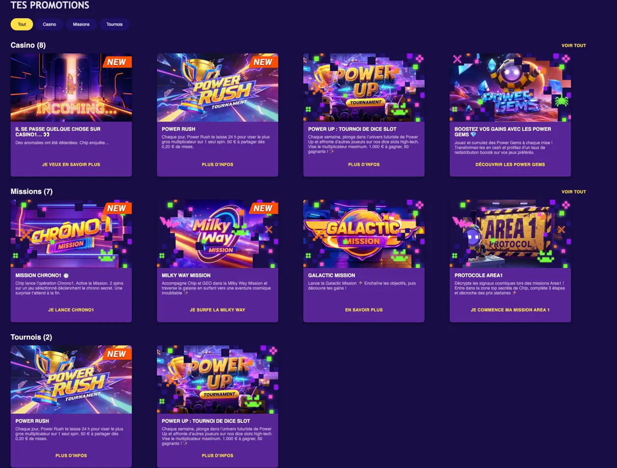 promotions sur le casino en ligne Casino1