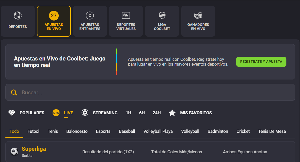 Apuestas en vivo en Coolbet Chile