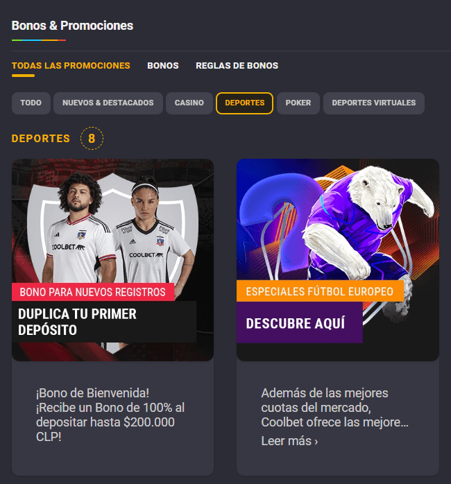 Bono deportes CoolBet Chile