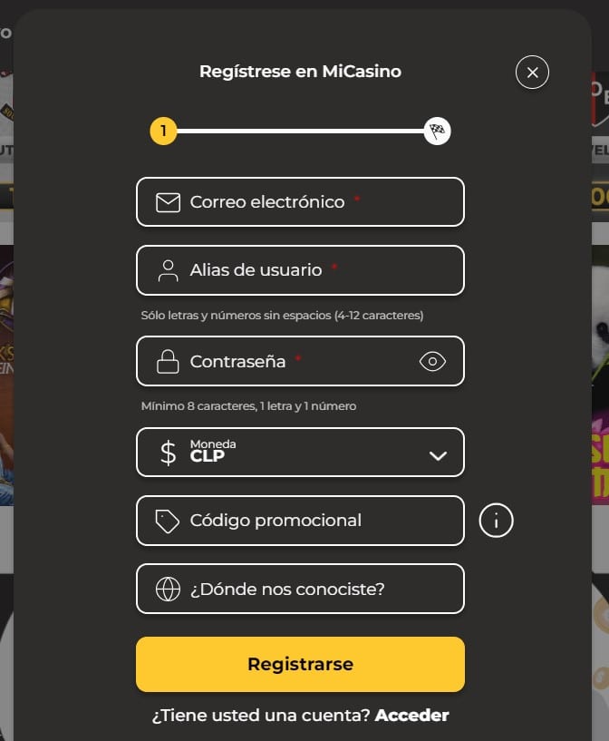 registro micasino chile