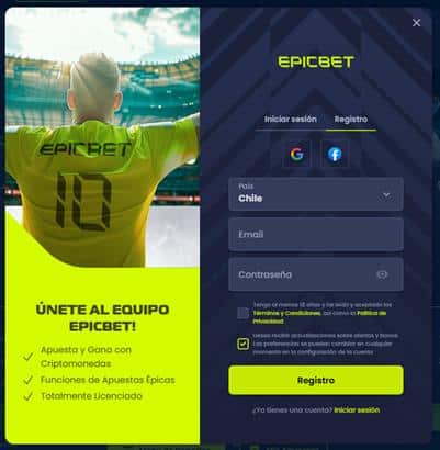 Código de bono Epicbet - Registro