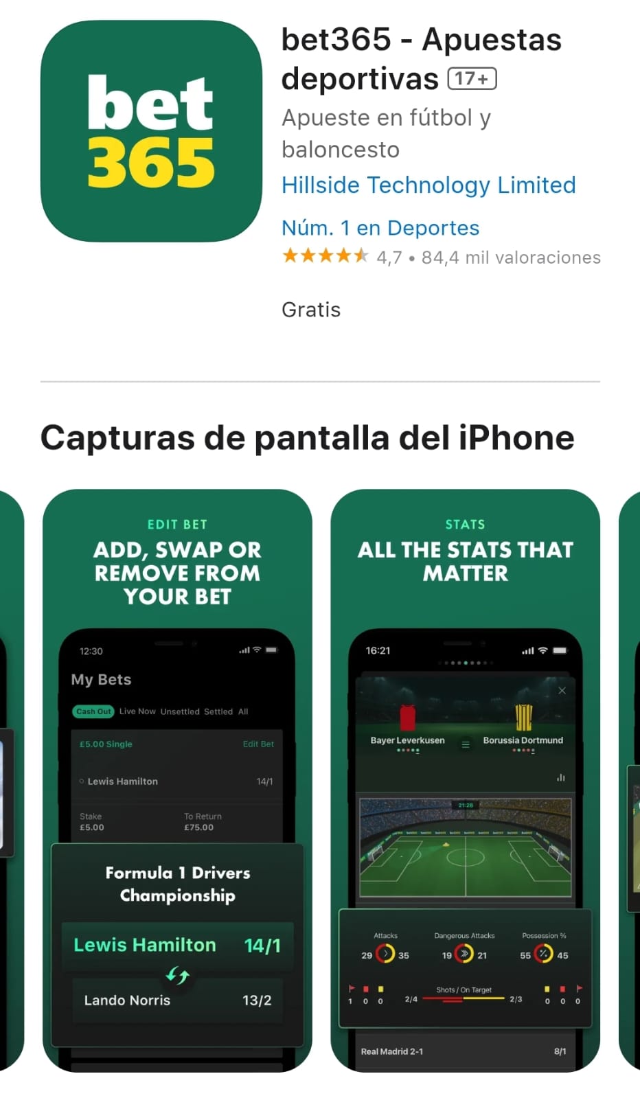 Interfaz de ejemplo de una app de casino móvil mostrando juegos y menús