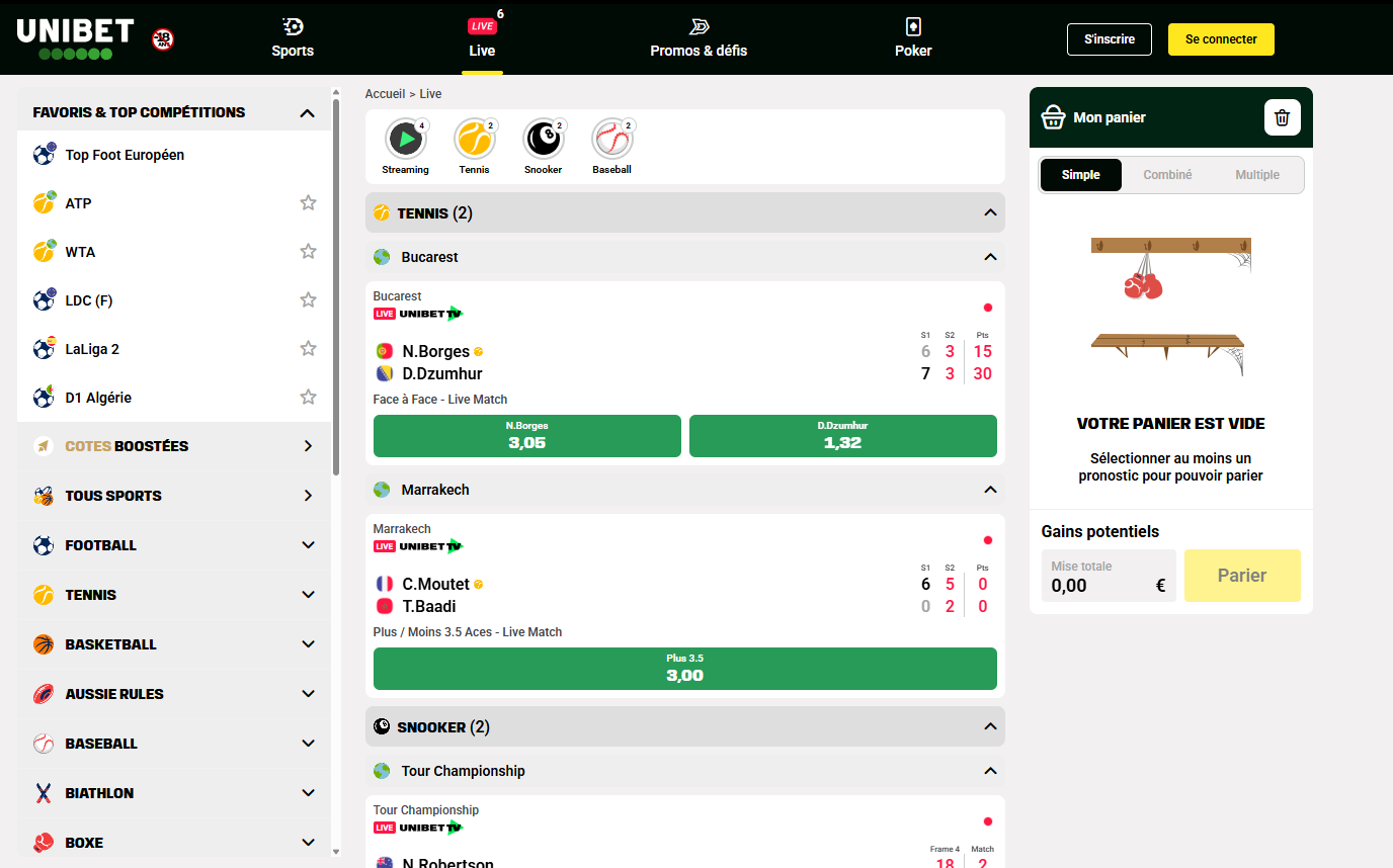 Pronos en direct Unibet