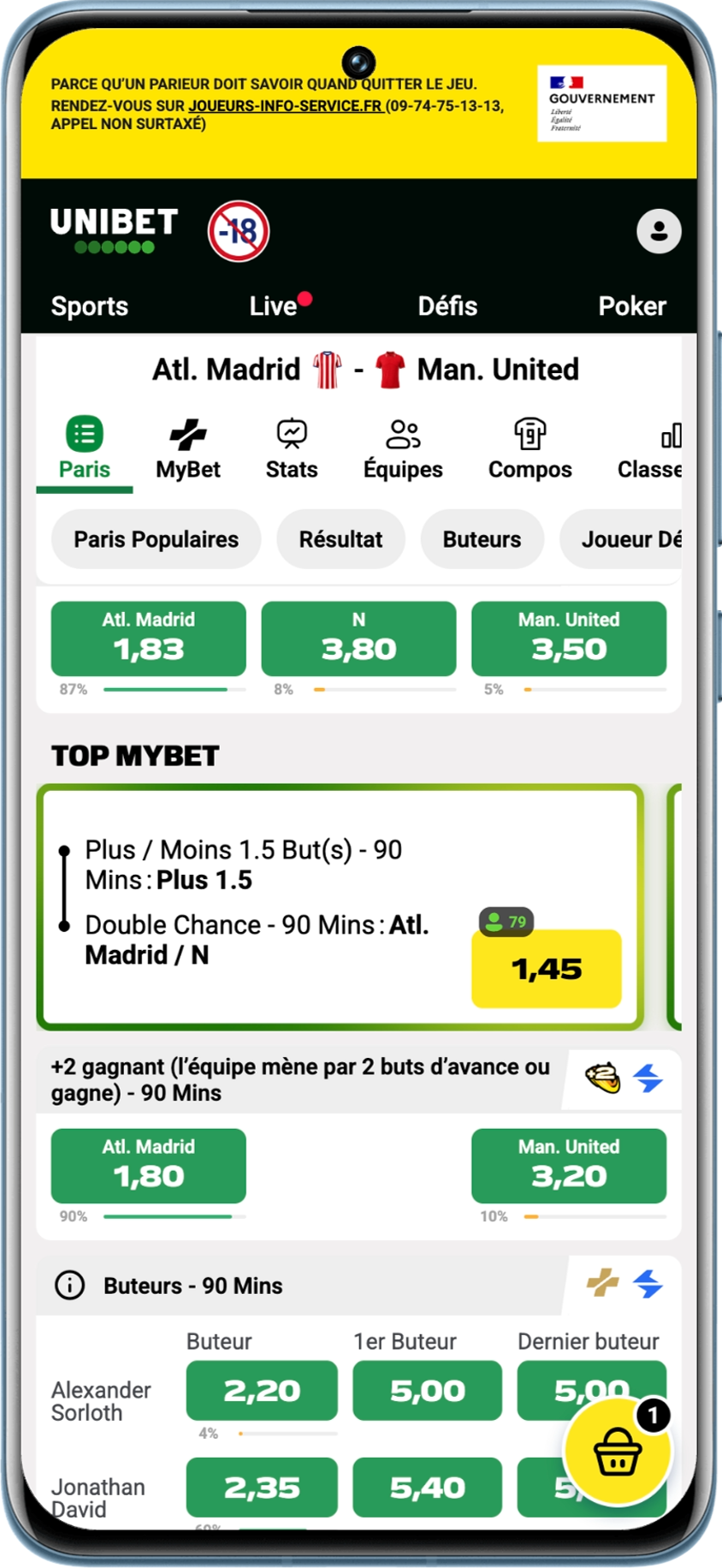 Top MyBet mis en avant par Unibet sur les fiches des rencontres de foot