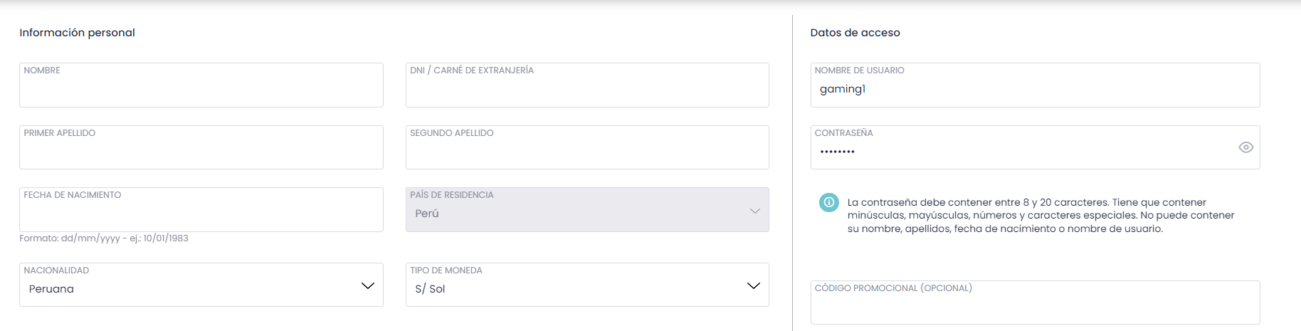registro con codigo promocional