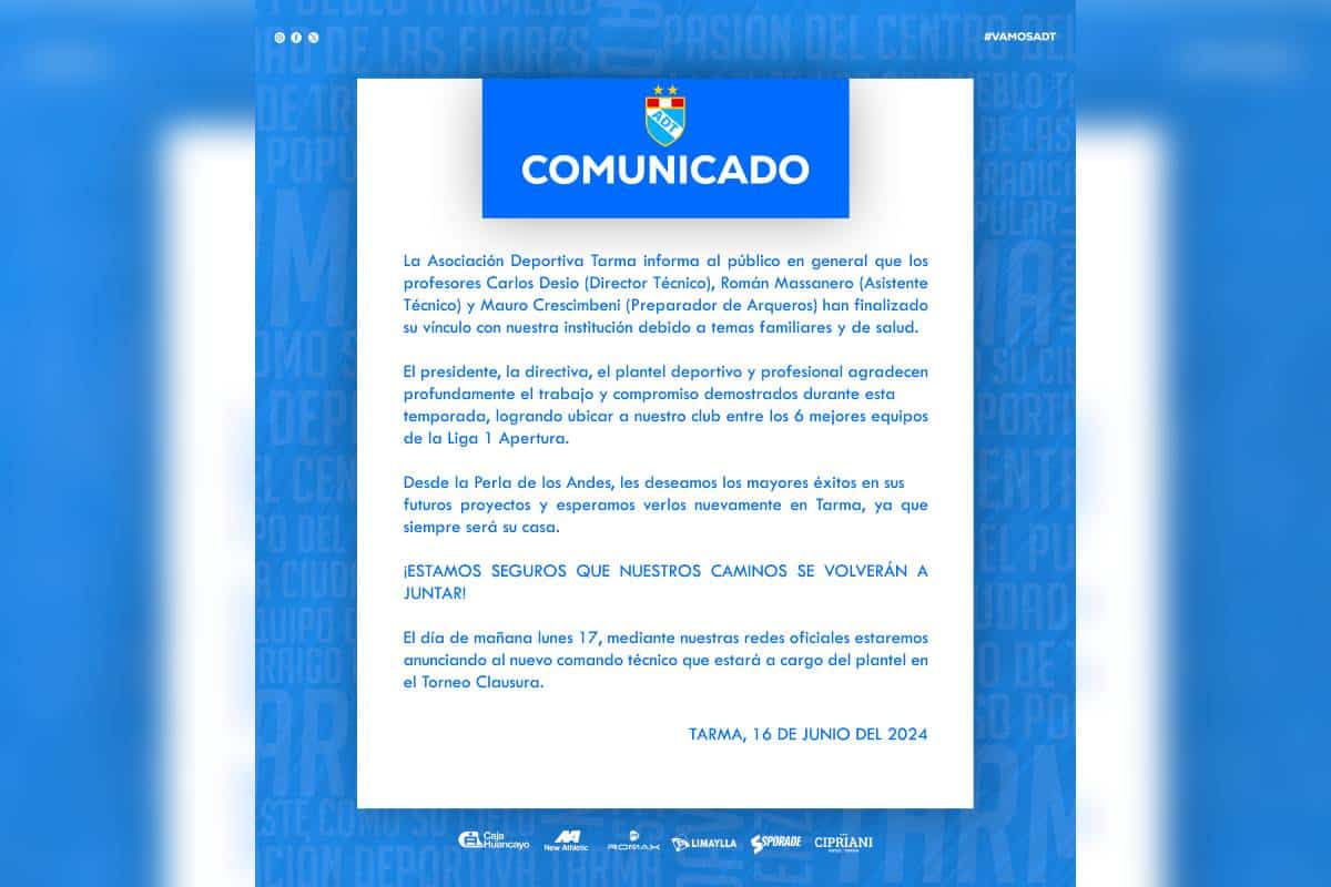 Comunicado ADT de Tarma