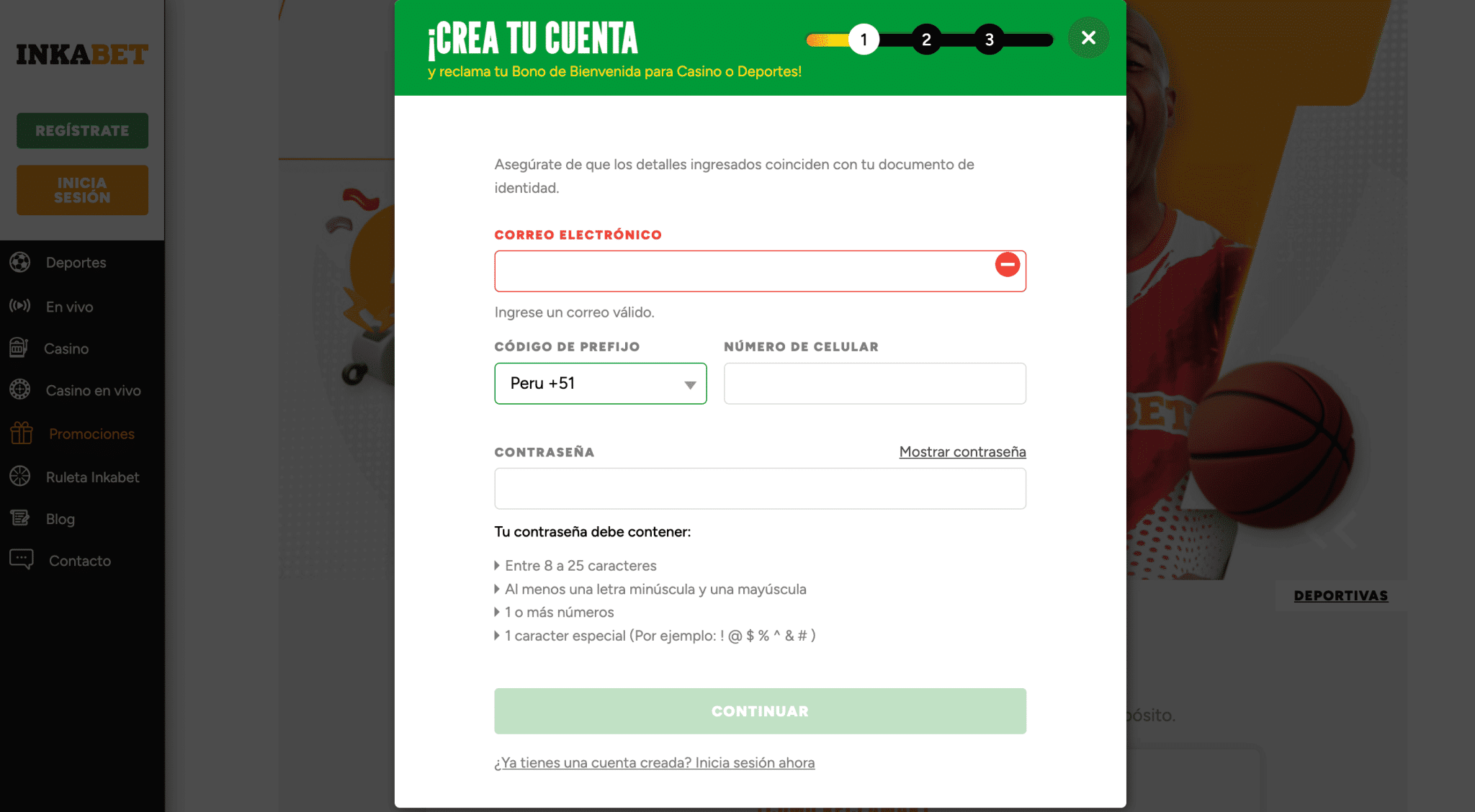 Inkabet Perú Registro