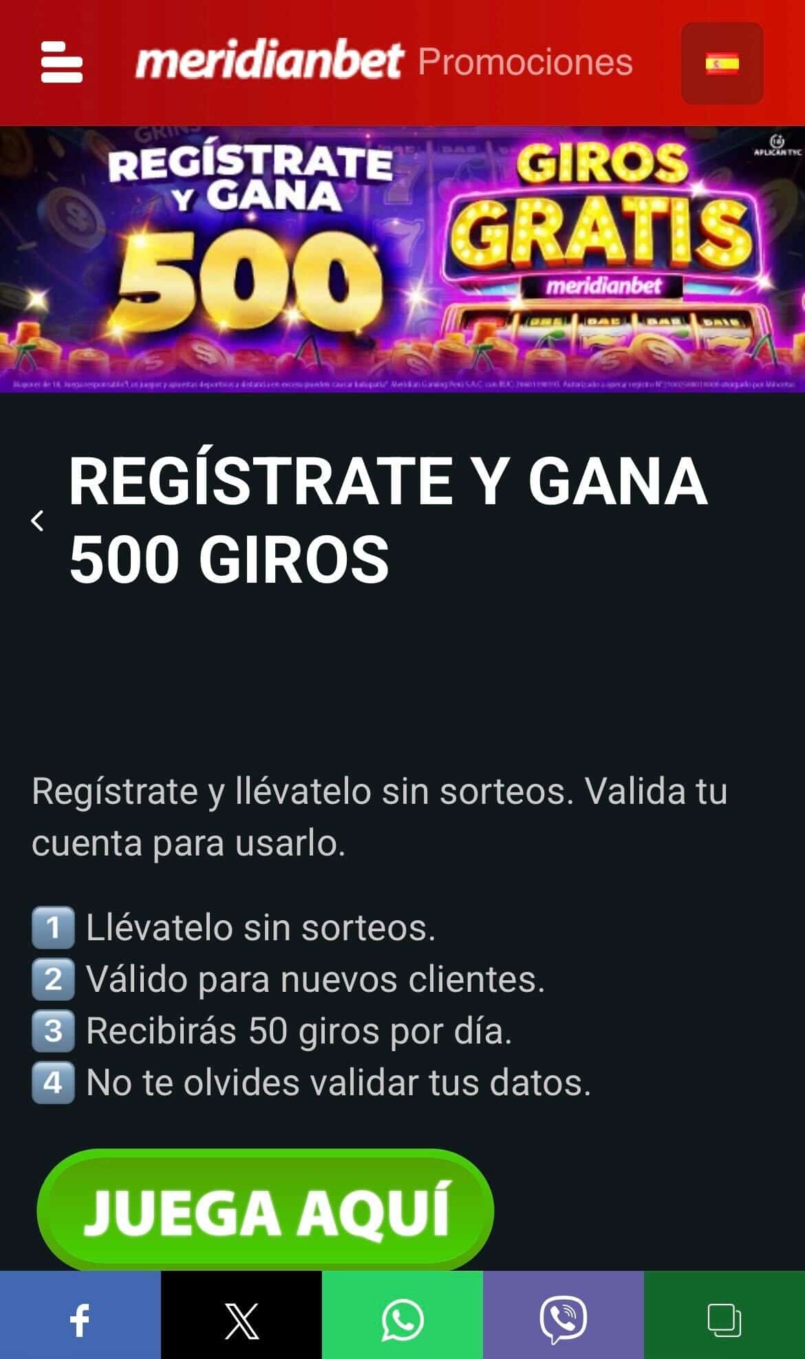 Código promocional Meridianbet-500 giros gratis